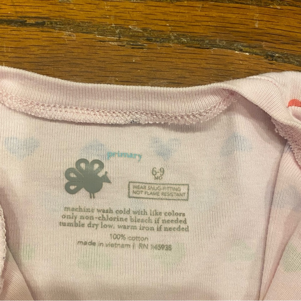 Primary Pink Heart Print Kids One Piece Footie - 6-9 mo - Picture 3 of 3